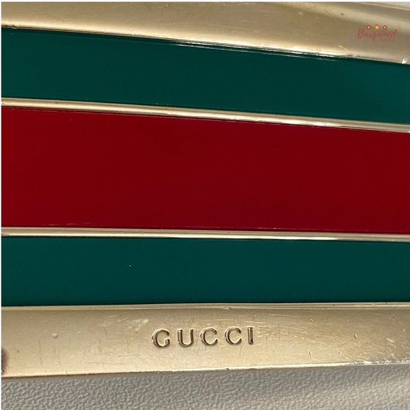 Authentic Gucci Brown Leather Gold-Edged Iconic Red/Green Web Buckle Belt 85/34 - Picture 2 of 13